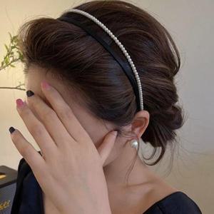 블랙라인 얇은 진주 두줄 머리띠 레이어드머리띠 헤어