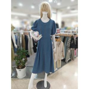 무자크 세이브존09 24S/S 라운드넥 퍼프소매 뒷리본포인트 청 롱 원피스 MO4WOP12