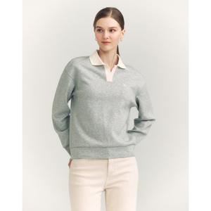 헤지스 여성 24FW 면 그레이 루즈핏 긴소매 폴로티셔츠 HSTS4D801G2