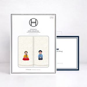 [송월타올]송월타올 추석 명절 한가위 한복자수 호텔수건 150g 2매 선물세트(쇼핑백) 기념수건 답례품