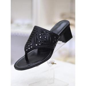 바이로쏘 세이브존03 소가죽 쪼리 펀칭 미들힐 5cm 뮬 샌들 (BY)23S10219BG3W