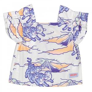 겐조 여아용 그래픽 프린트 스퀘어넥 면 포플린 블라우스 K15637-10P