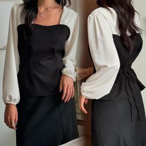 위쉬몰 YP 리코백리본배색블라우스(T006H410) 빅사이즈