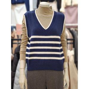 SOUP 세이브존07 단가라 배색 니트 조끼 SZAVK32