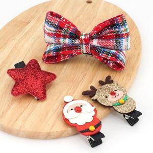 [아랑로랑] 크리스마스 체크 리본 헤어핀 4종세트