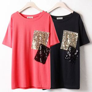 마담 빅사이즈 큰옷 NB 스팽글포켓반팔티 2594H404 미시옷