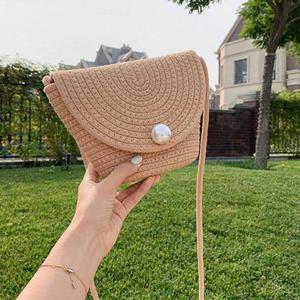 심플 여름 진주 포인트 밀짚 라틴 크로스백