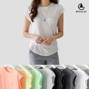 귀여운 포켓 캡소매 여성 나시티 면티 cn9074