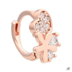 젤리아 14K 금침 로즈골드 하트 꽃 귀찌 링피어싱 귀걸이