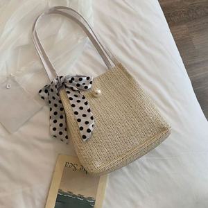 진주 도트 스카프 포인트 디자인 숄더 라탄백