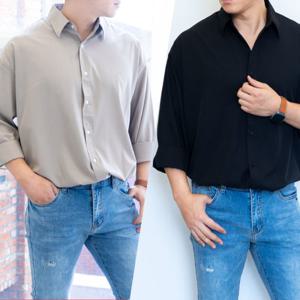 [레디핏]남자 구김없는 롤업 오버핏 빅사이즈 셔츠남방_UNS239