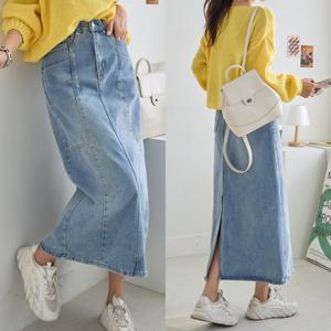 [나크21] (S~2XL) 뒷트임 데님 롱 스커트 DM51-P-04