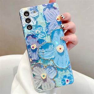 갤럭시S25 플러스 울트라 럭셔리 유화 플라워 큐빅실리콘 케이스