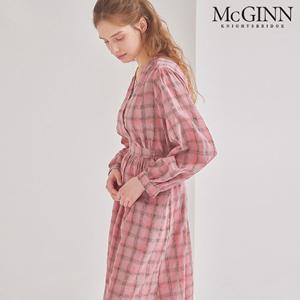 랩 V넥 체크 셔링 원피스_MI5S1OP3131