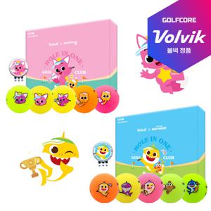 볼빅 아기상어 핑크퐁 신형 비비드 3피스 골프공 5알+볼마커