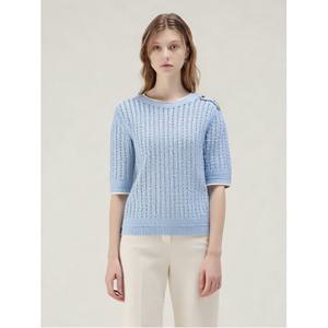 [예쎄](예쎄) 어깨 장식 배색 반팔 니트(YW05KP43C)