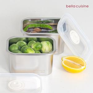 벨라쿠진 650ml 스텐 직사각 밀폐용기 냉장 냉동 반찬통 밧드 2p 세트