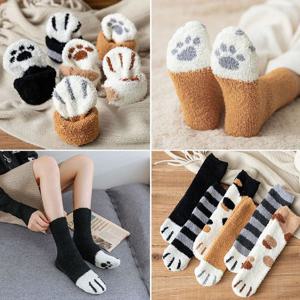 야옹이수면양말 긴양말 캐릭터 패턴 중목 패션 뽀글이