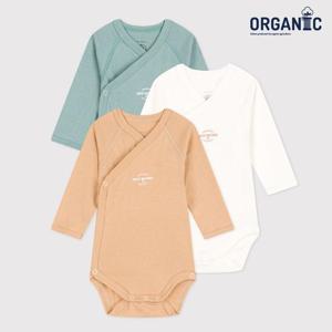 [쁘띠바또]쁘띠바또 베이비 오가닉 솔리드 랩바디수트 우주복 3팩 세트 (NTF43NB41F_MC)