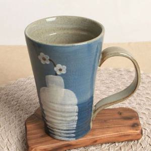 머그 파스텔블루 두송이화병 롱머그컵