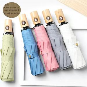 레이저 인쇄 각인 파스텔 우드 3단 자동우산