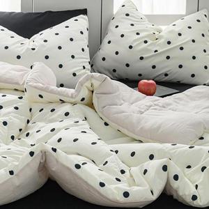 해피니 도트 세미마이크로 차렵이불 베개커버 세트 퀸 Q (베이지)