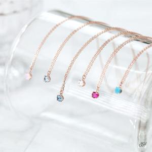 실버 92.5 탄생석 심플 큐빅 은 체인 목걸이