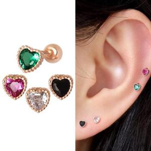 14K 컬러 큐빅 하트 로즈골드 금 피어싱