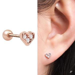14K 골드필드 핀 큐빅 하트 기본 피어싱