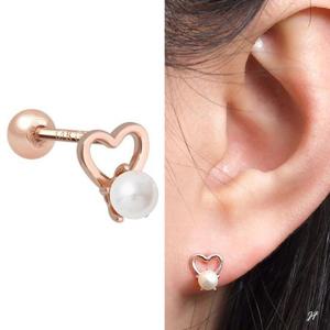 14K 골드필드 핀 진주 하트 라인 피어싱