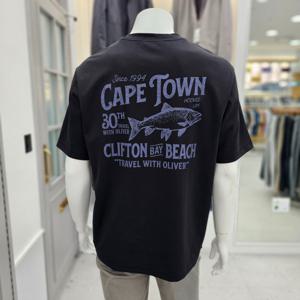 [올젠]면혼방 세미오버핏 그래픽 라운드 티셔츠(OZNF2TR1301BK)_