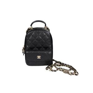 샤넬 클래식 핸드폰 홀더 체인 달린 샤이니 카프스킨   골드 메탈 블랙 AP3753-B10583-C3906