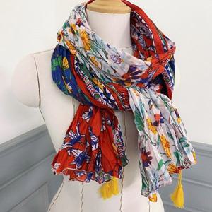 [애슬릿][애슬릿]비비드 테슬 주름 면 롱 머플러 스카프