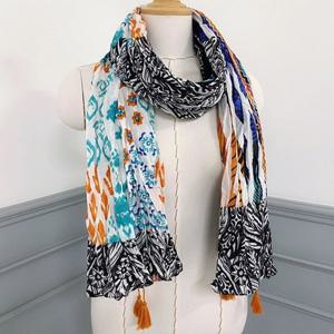 [애슬릿][애슬릿]여자 오렌지 테슬 주름 면 롱 머플러 스카프