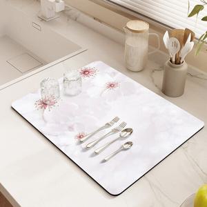 [포유매트]포유 일러스트 플라워 식기 건조 규조토 드라잉매트