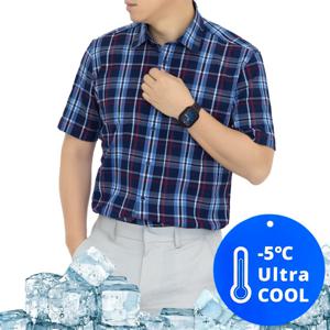 남자 시어서커 원단 통풍 시원한 여름용 네이비 스판 반팔 체크 와이셔츠 RFV21768