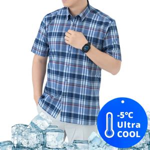 남자 시어서커 원단 통풍 시원한 여름용 네이비 스판 반팔 체크 와이셔츠 RFV21769