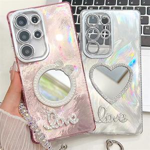 갤럭시S23울트라 큐빅 렌즈 풀커버 미러 홀로그램 스트랩 케이스