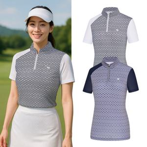비티알 여성 골프웨어 여름 반팔 스판 메쉬 집업 티셔츠 BSC498ST9W
