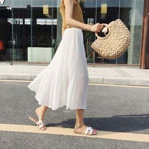 레이스스커트 F31017 3컬러 허리밴딩 샤랄라 쉬폰 주름 롱