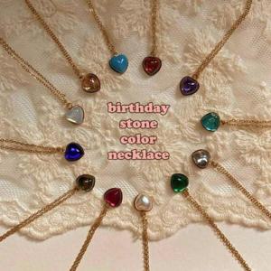 아트박스/봄밤달 탄생석색상 하트 목걸이 (써지컬스틸 체인)