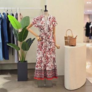 [포커스]  FM5D3OP32490_레이스 배색 플라워 패턴 롱 원피스