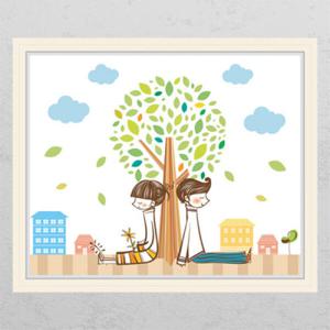 아트박스/꾸밈 ij210-기분좋은날너랑둘이_창문그림액자_뮤럴시트