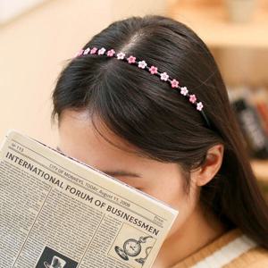 아트박스/위드마켓 [엔젤슈슈] 큐빅 꽃 얇은 헤어밴드(핑크)