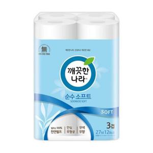 아트박스/오피스큐 깨끗한나라 순수소프트 화장지 27m 12롤