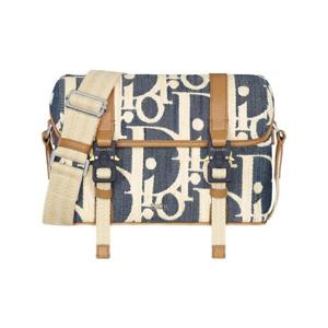 디올 힛 더 로드 메신저 백  플랩 라피아 이펙트 디올 오블리크 데님  그레인드 카프스킨 블루 베이지 브라운 1HTPO333ROM-H567