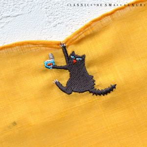 [클래식더스몰럭셔리] 일본수입 칸샤고양이 HANDMADE손수건 옐로우(HC-2DWE506YE)