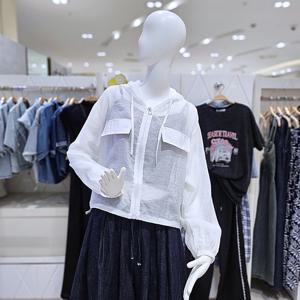 [밸리걸] 후드넥 단스트링 페이크포켓 시스루 긴팔재킷 242210