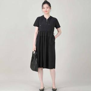 애비뉴투지 엄마옷 후드 지퍼 주머니 허리끈 셔링 여름 반팔 원피스 K07528