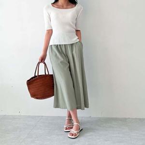 여자 여름 마 와이드 통바지 8부팬츠 린넨 밴딩팬츠